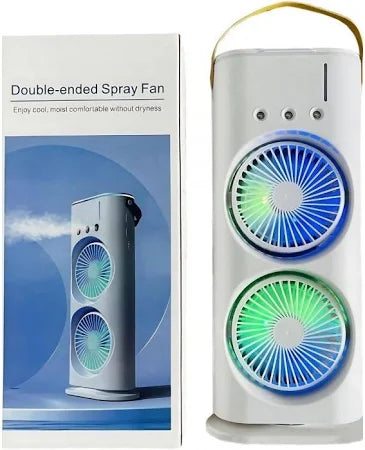 **"Portable USB Air Cooler & Humidifier – LED RGB, Dual Spray, 3-Speed Cooling Fan with Remote (White)"**