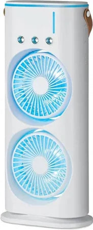 **"Portable USB Air Cooler & Humidifier – LED RGB, Dual Spray, 3-Speed Cooling Fan with Remote (White)"**