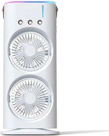 **"Portable USB Air Cooler & Humidifier – LED RGB, Dual Spray, 3-Speed Cooling Fan with Remote (White)"**