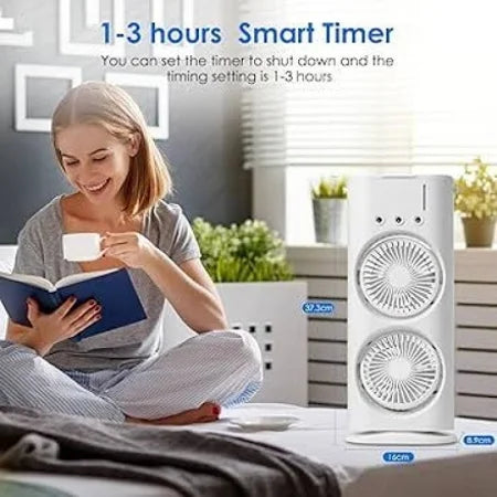 **"Portable USB Air Cooler & Humidifier – LED RGB, Dual Spray, 3-Speed Cooling Fan with Remote (White)"**