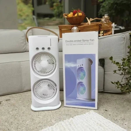 **"Portable USB Air Cooler & Humidifier – LED RGB, Dual Spray, 3-Speed Cooling Fan with Remote (White)"**